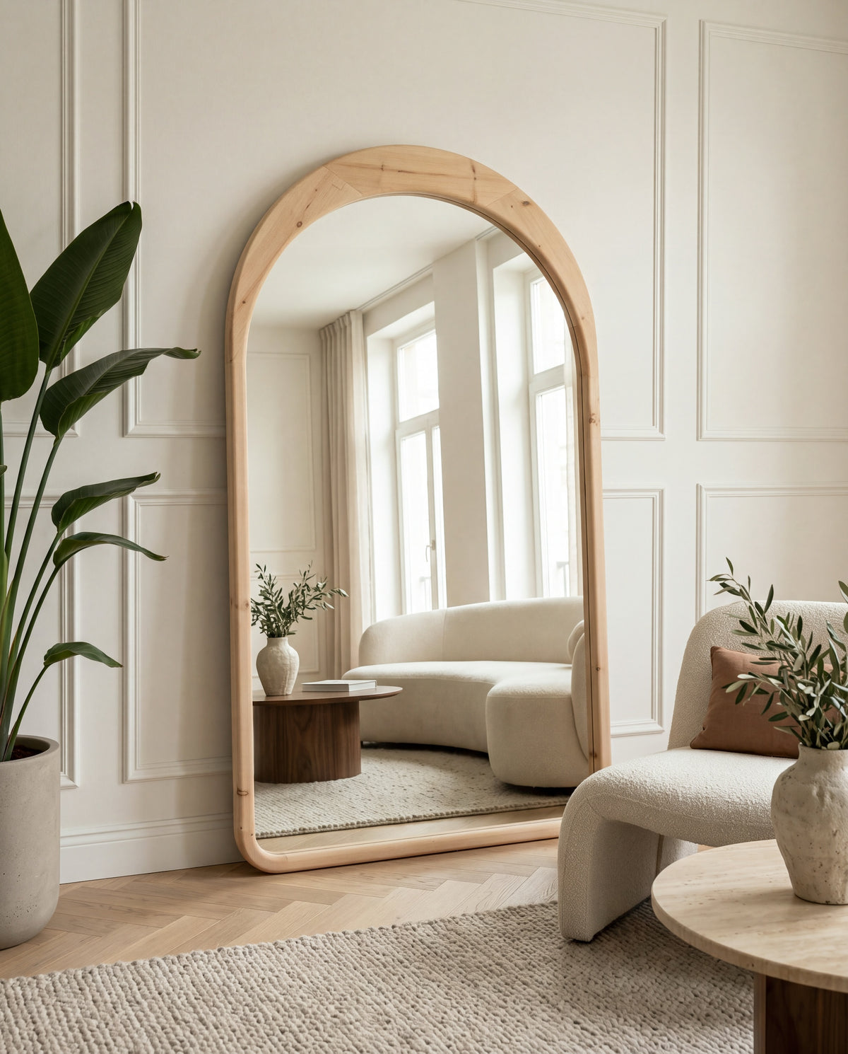 Grote Ovale Staande Spiegel – Naturel Hout