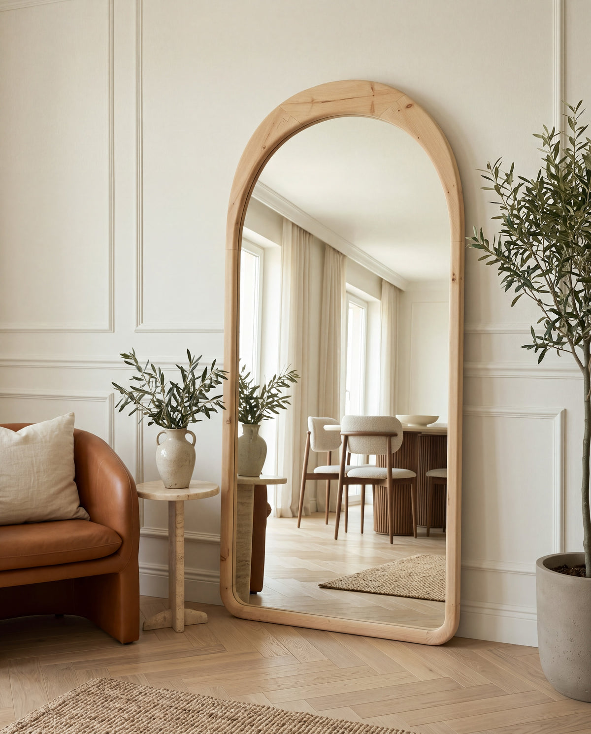 Grote Ovale Staande Spiegel – Naturel Hout