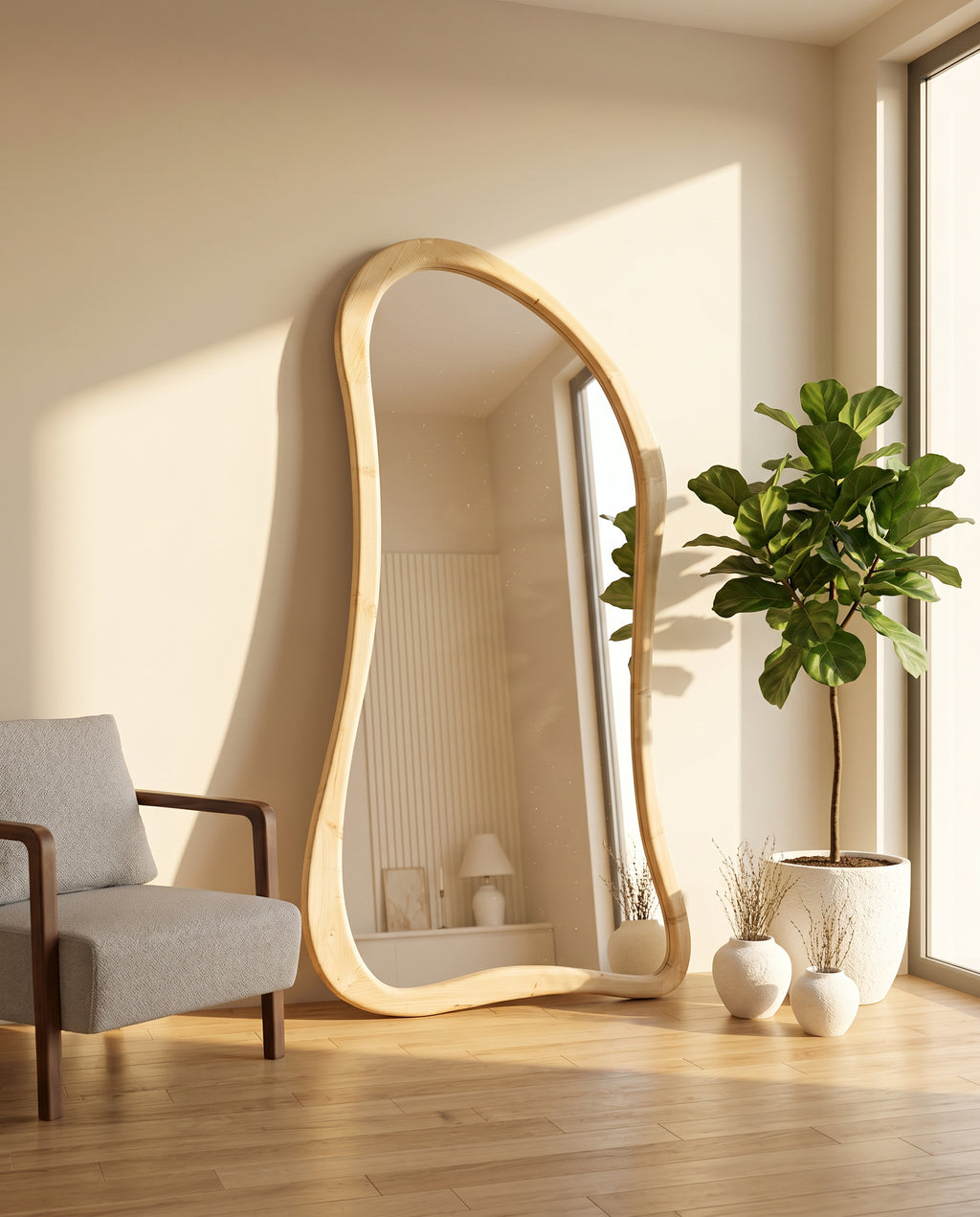 Asymmetrische Spiegel "Ada" – Naturel Hout 180x80cm