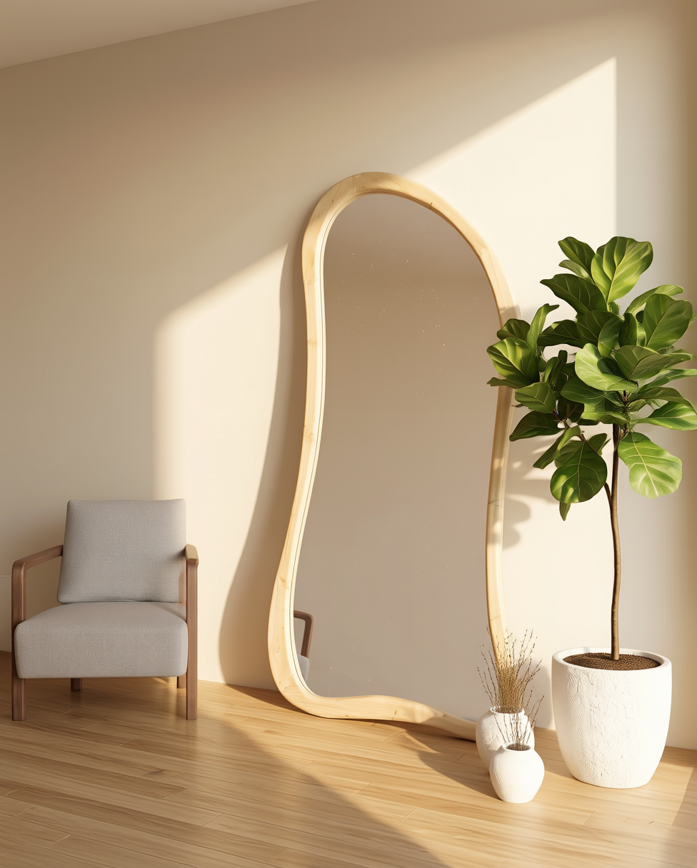 Asymmetrische Spiegel "Ada" – Naturel Hout 180x80cm