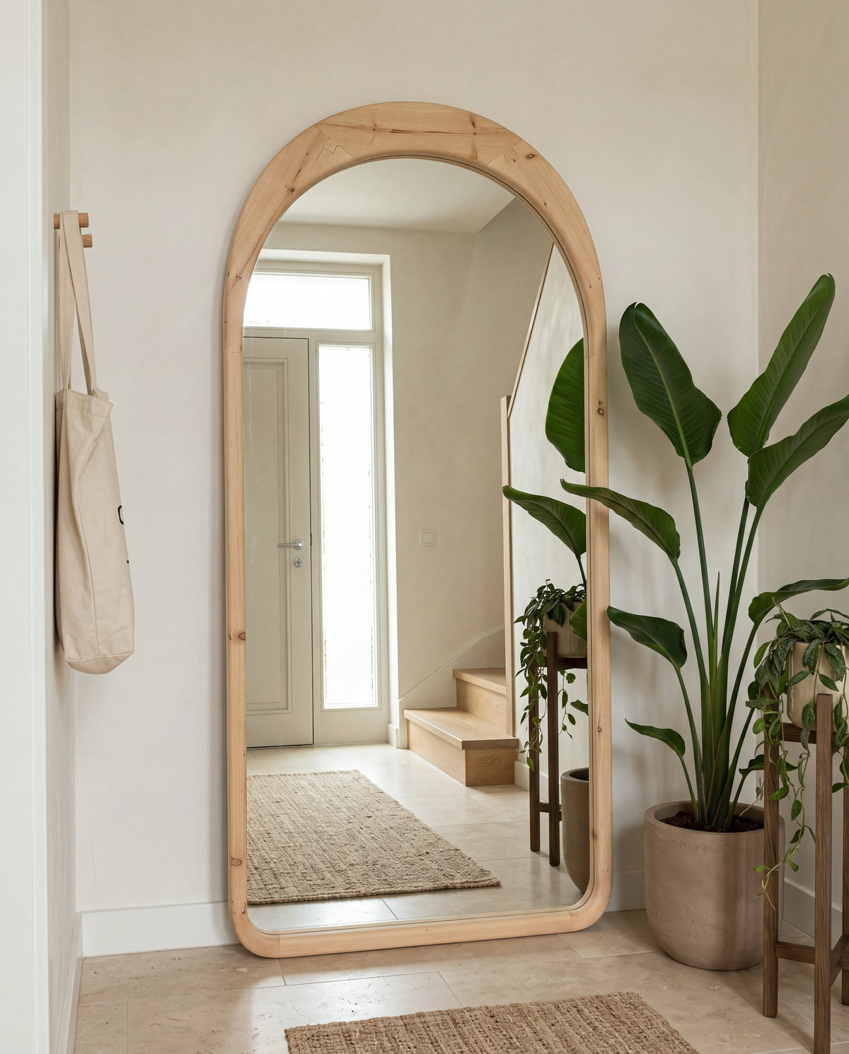 Grote Ovale Staande Spiegel – Naturel Hout
