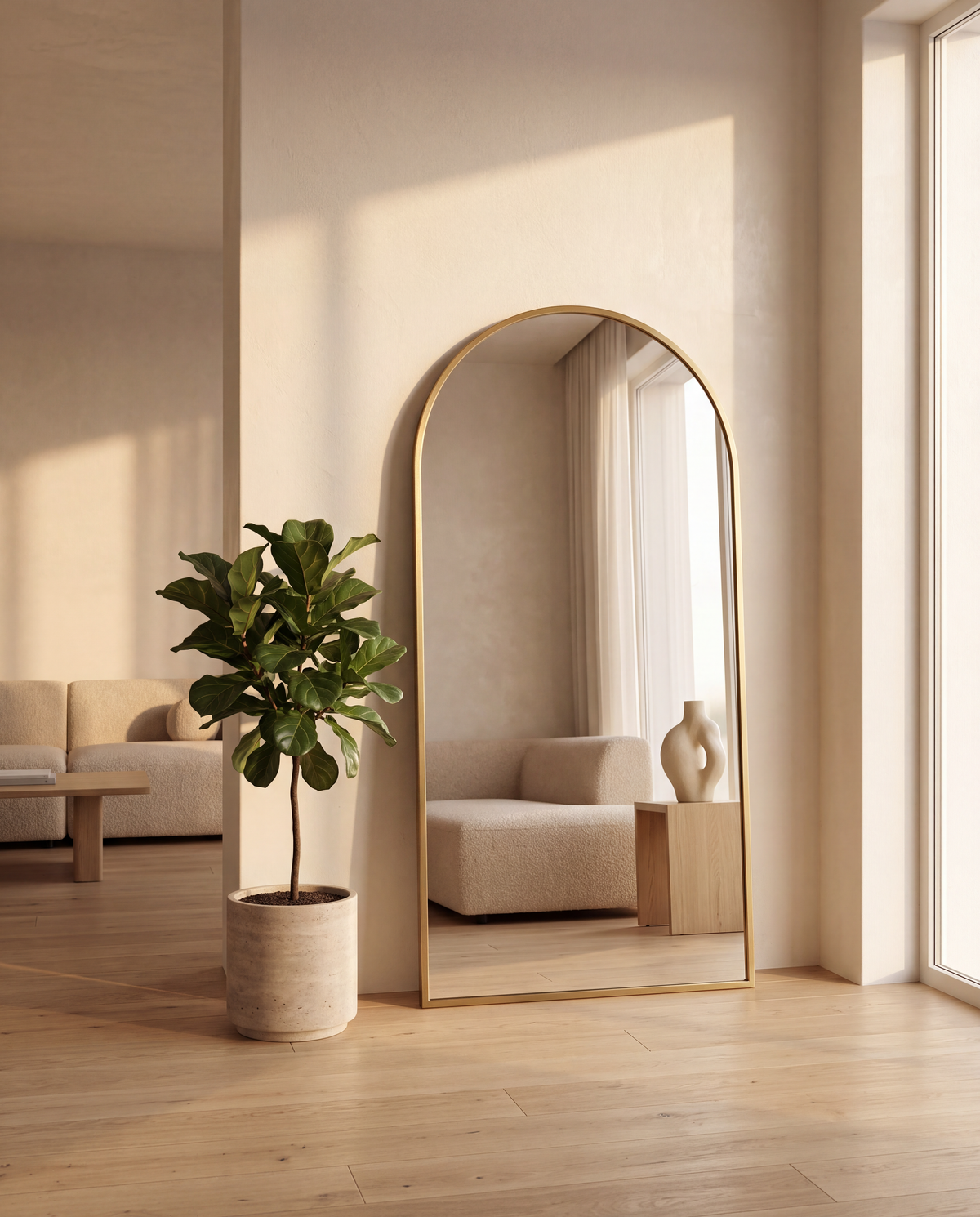 Grote Ovale Staande Spiegel – Gouden Metalen Lijst 180x100cm