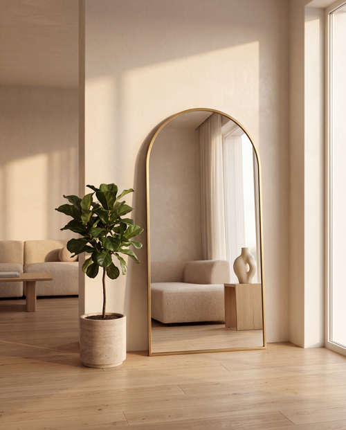 Grote Ovale Staande Spiegel – Gouden Metalen Lijst 180x100cm