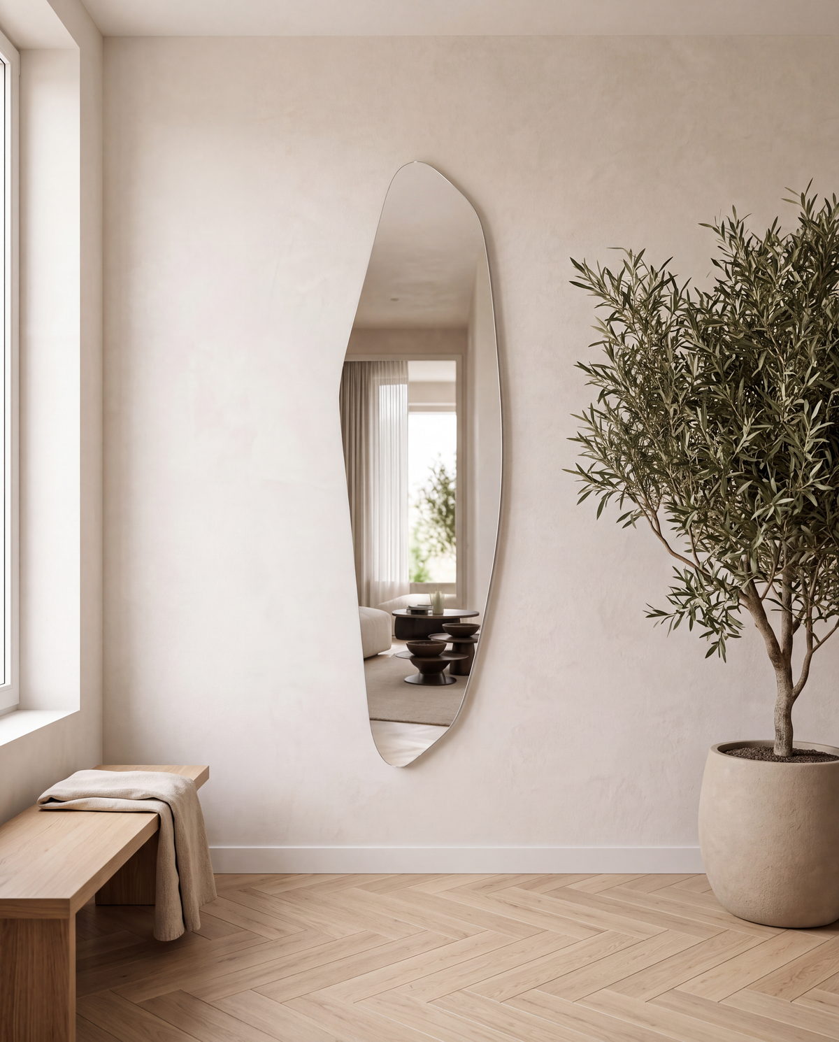 Asymmetrische Wandspiegel Zonder Lijst – 140 x 35 cm