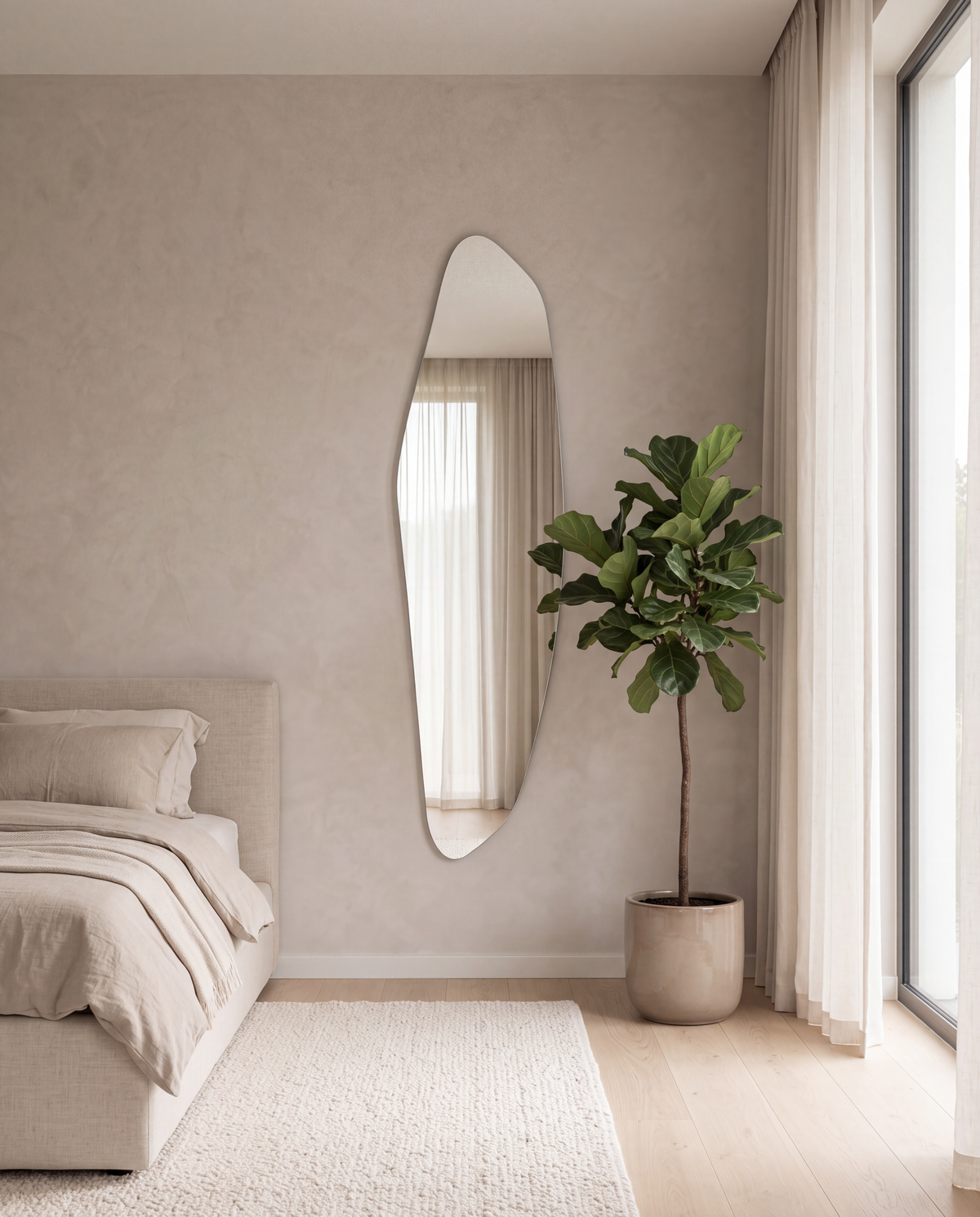 Asymmetrische Wandspiegel Zonder Lijst – 140 x 35 cm