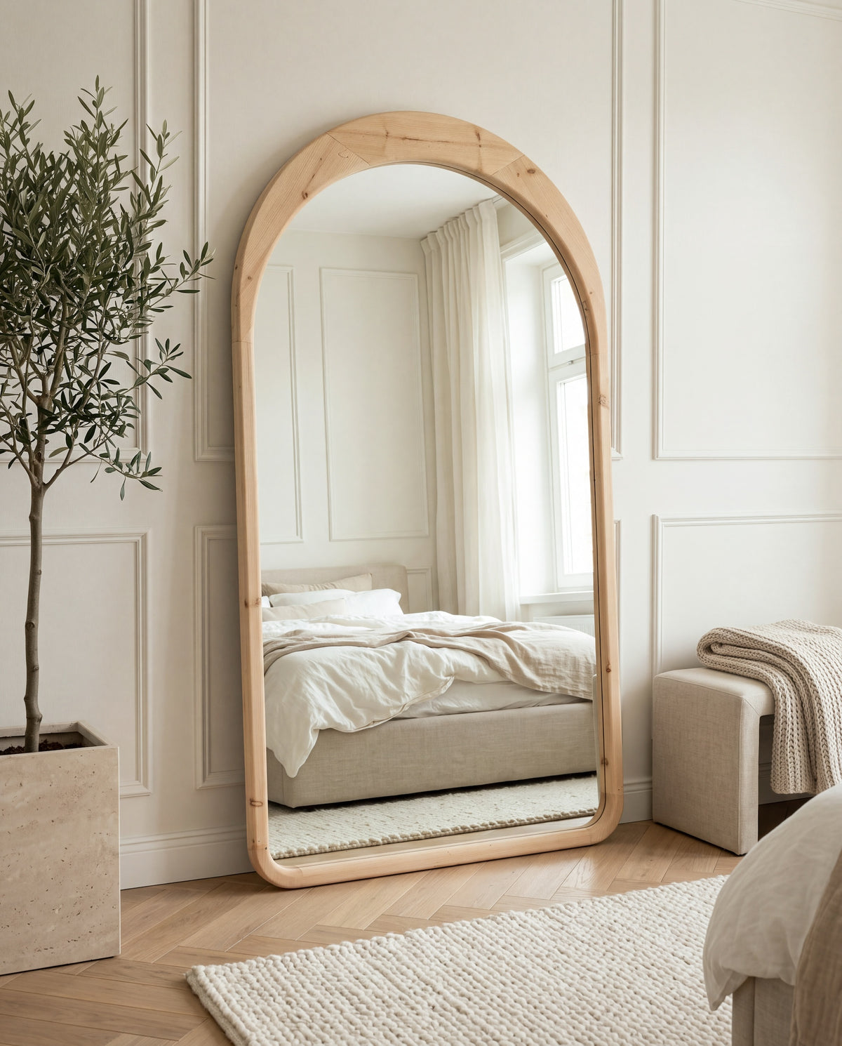 Grote Ovale Staande Spiegel – Naturel Hout