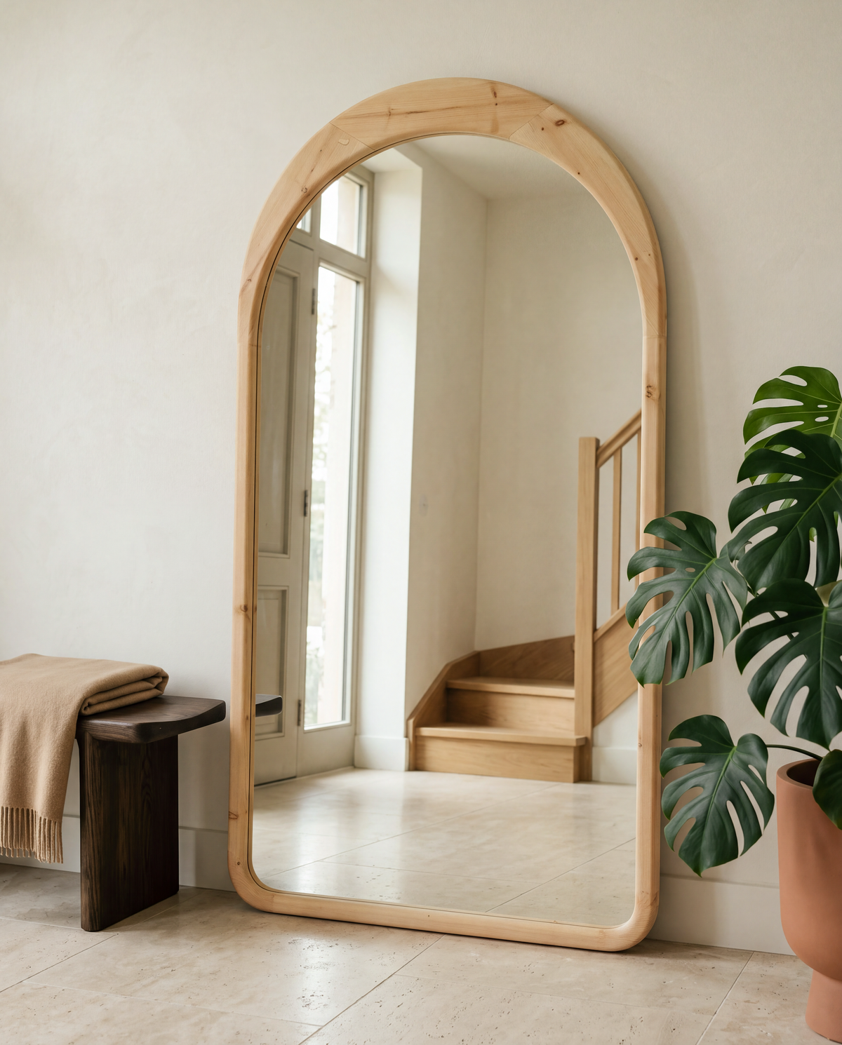Grote Ovale Staande Spiegel – Naturel Hout