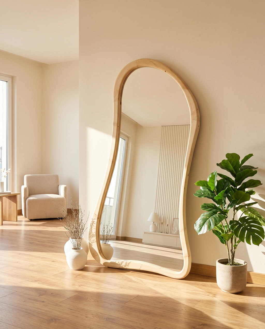 Asymmetrische Spiegel "Ada" – Naturel Hout 180x100cm