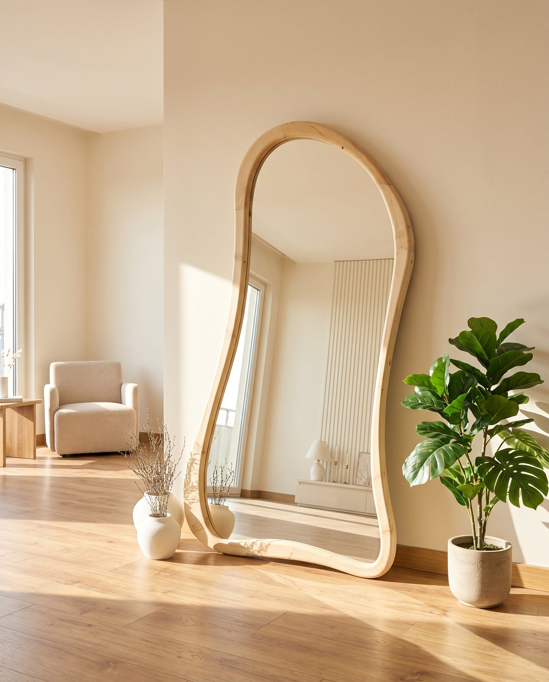 Asymmetrische Spiegel "Ada" – Naturel Hout 180x100cm